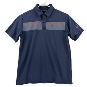 Travis Mathew Polo Shirt Boys Medium Blue Striped Pinehurst Golf Performance